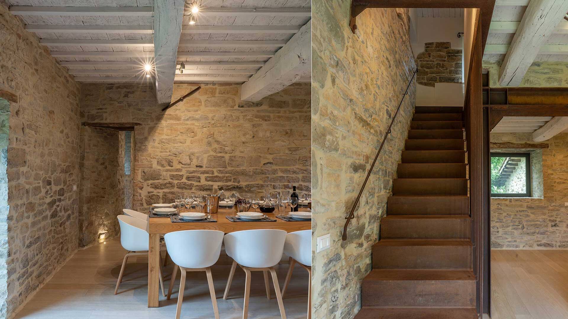 dining area and stairs leading to second floor